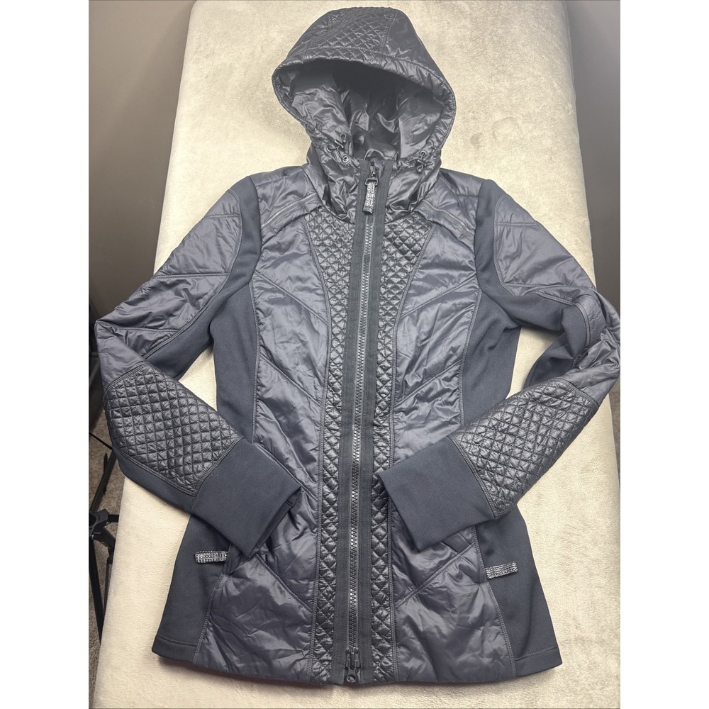 Athleta Rock Ridge Puffer Jacket Women XS PRIMALOFT Quilted Thumb Hole Hood NICE